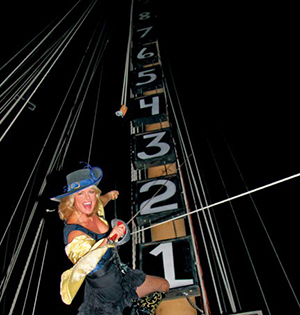 Evalena and the Lowering of the Pirate Wench at Schooner Wharf Bar