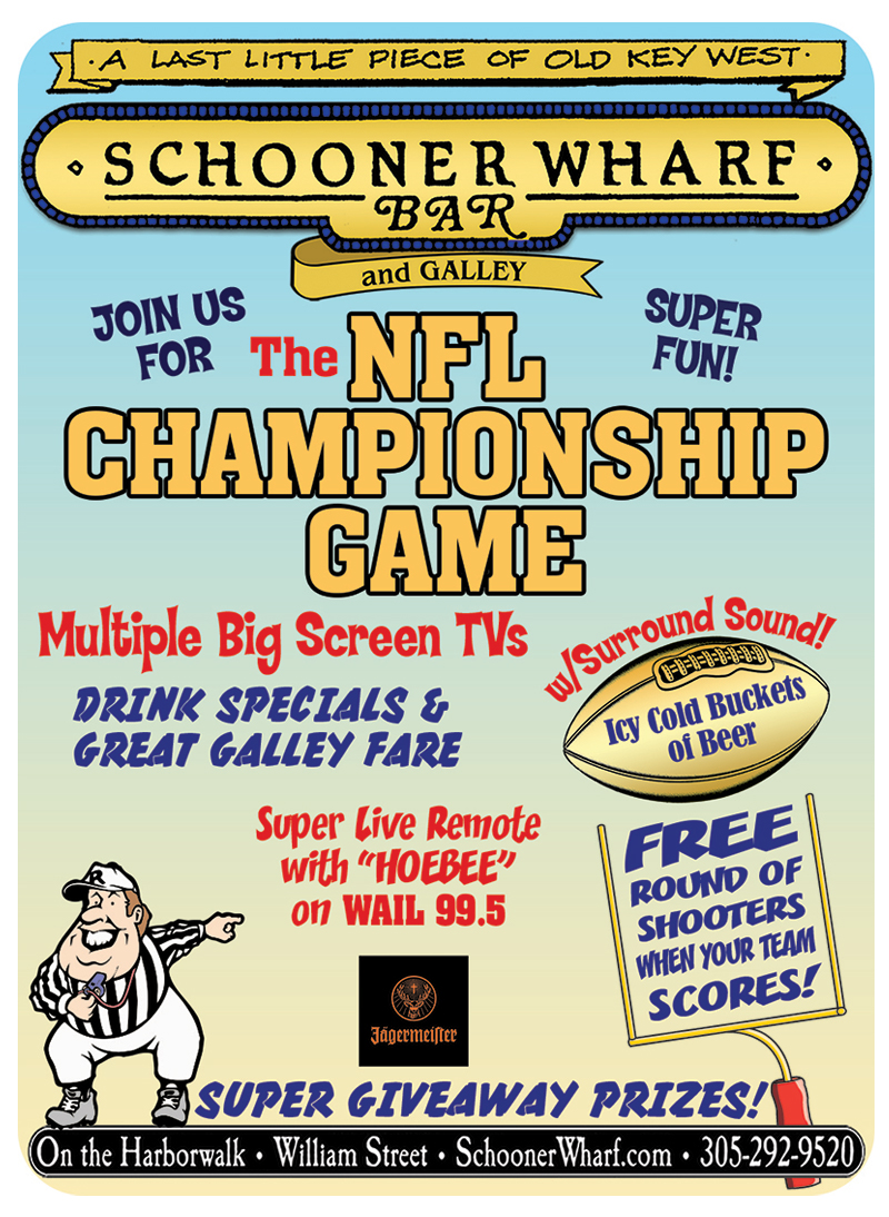 Schooner Wharf Super Bowl Party Flyer 2022