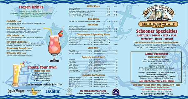 2023 Schooner Wharf Drink Menu Page 1